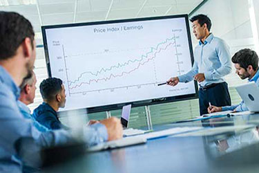 financial analyst presents plan to company