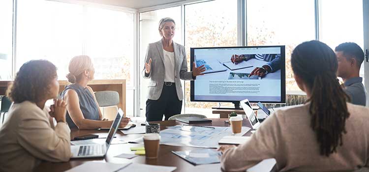 marketing manager introduces campaign to client team